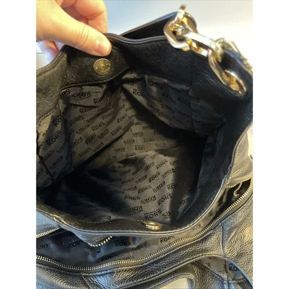 Michael Kors Relaxed Black Pebble Leather Chain Shoulder Bag – Metal Hardware - Picture 7 of 9